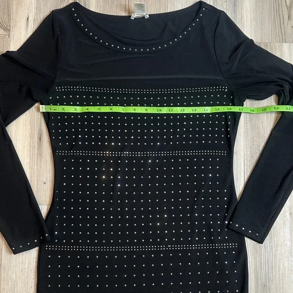 EUC Cache Blong Black Silver Studded Long Sleeve Top, M - Picture 7 of 10